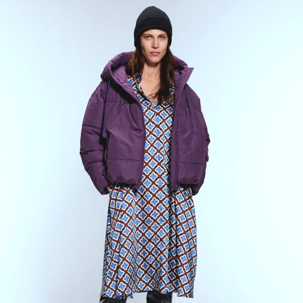 Zara Water Repellant Hooded Puffer Jacket